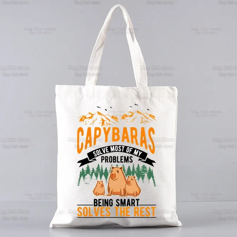 Capybaras Draagtas Unisex Canvas Tassen Gewoon Een Meisje Dat Houdt Van Capybaras Boodschappentassen Bedrukt Casual Schoudertas Opvouwbaar