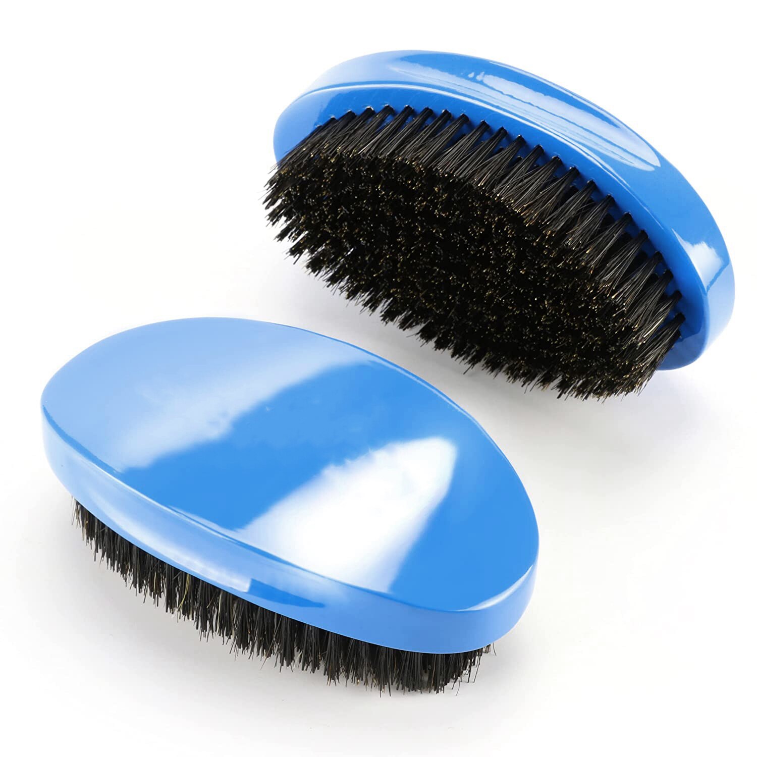Blue 360 Wave Brush Afro Men's Comb Hair Brushes for Black Short Hair Wooden Handle Wild Boar Bristles Hard Medium