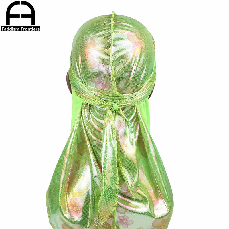 Chapéu de turbante de seda durags ondas gorro de seda durag acessórios para o cabelo longo laço bandana do du rag: green
