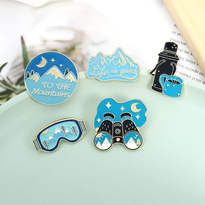 Travel Life Enamel Pin Outdoors Adventure Night Brooches Bag Lapel Pin Badges Mountaineering Telescope Jewelry Friends