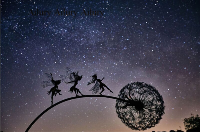 Bloem Fee Dansen Met Paardebloem Creatieve Ambachten, Robin Witte Zijde Fairy Sculptuur, Tuin Metalen Ambachten