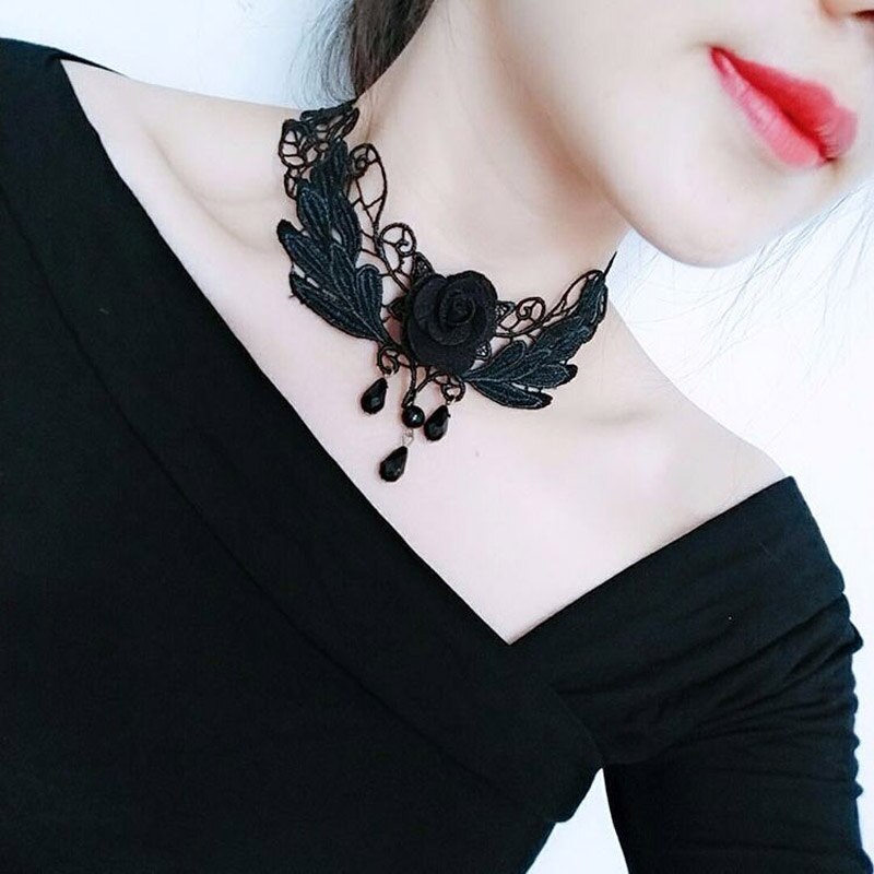 Rose Bloem Kralen Kwastje Mode Fluwelen Choker Voor Vrouwen Vintage Sexy Kant Ketting Meisje Hals Sieraden Accessoires: F