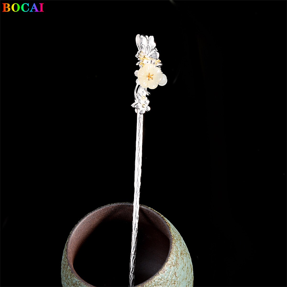 Bocai  s925 haarschmuck aus sterlingsilber, schmetterling, liebesblume, jadequaste, kopfschmuck aus reinem silber, haarnadelschmuck für damen