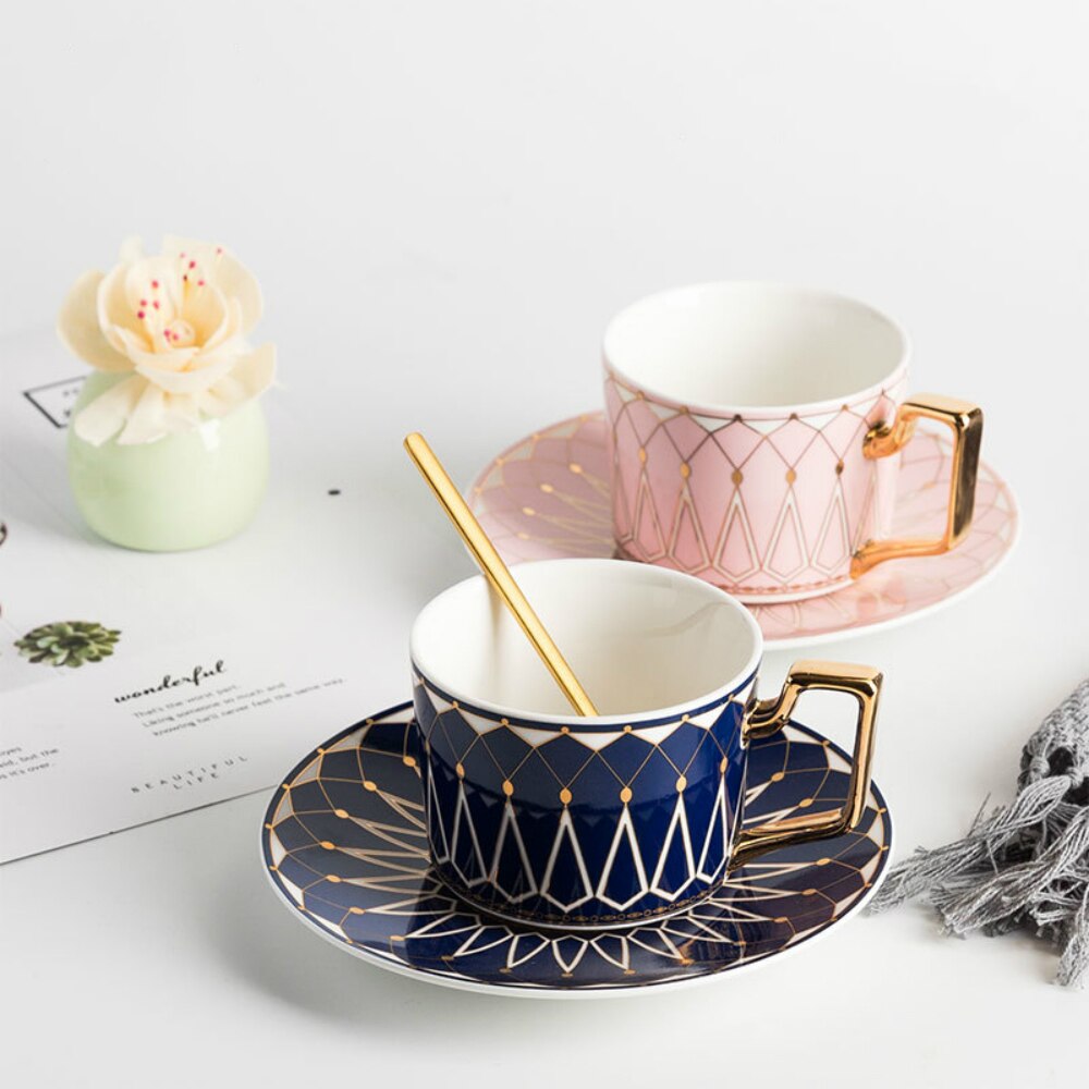 Tasses à café en porcelaine | Service à thé de l'après-midi anglais, tasses à thé noir de 220ml avec cuillère, ensemble de thé anglais, pour ami,
