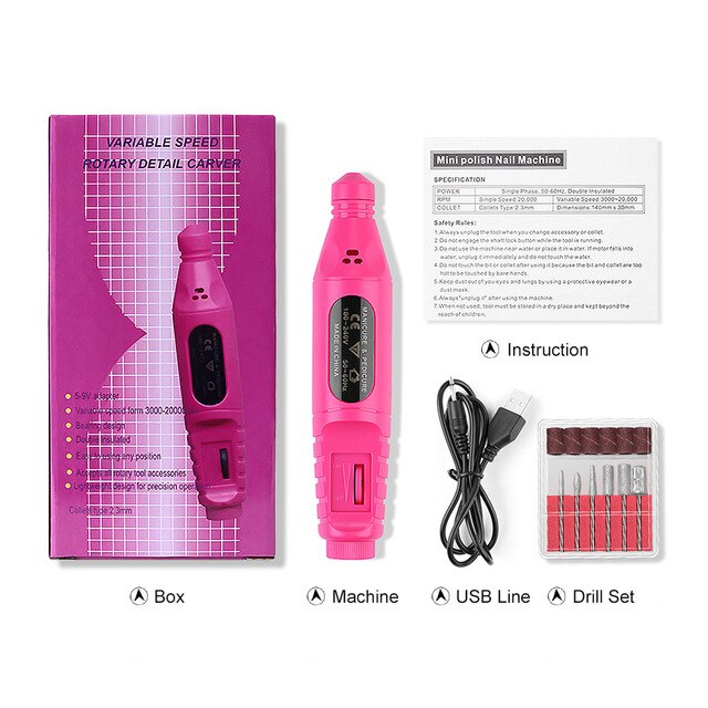 Elektrisk negleboremaskine kit manicure maskine 25000 rpm nail art pen pedicure neglefil negle art værktøjer kit: Rose usb stik