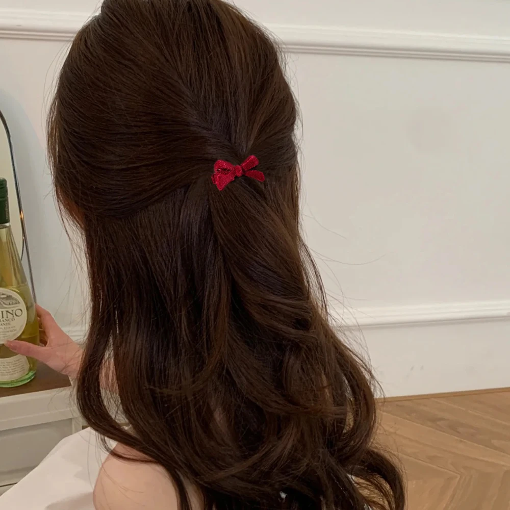 Mini grampos de cabelo com laço de veludo vermelho para meninas, cor doce, veludo, laço pequeno, grampos de cabelo, acessórios para cabelo
