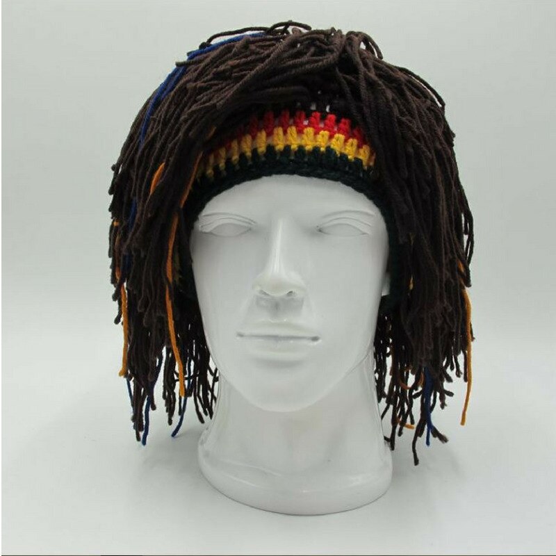 Peluca barba Gorro Rasta Bandana hecho a mano Gorro de ganchillo de invierno para hombre disfraz de Halloween divertidos de cumpleaños