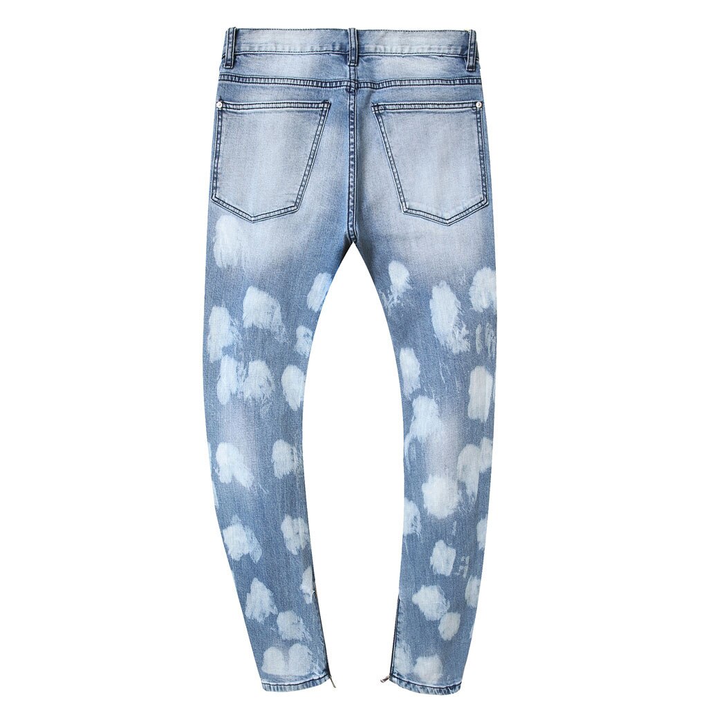 Men's Zipper Skinny Stretch Denim Pants Slim Fit Jeans Trousers Male Ripped Skinny Trousers Daily Straight Denim Pants