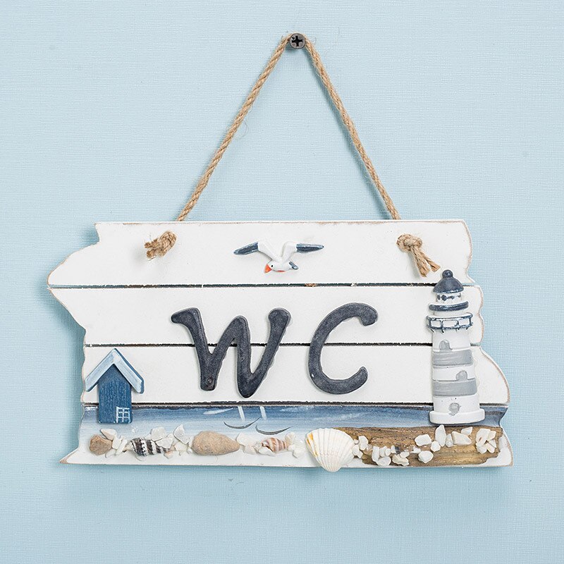 Ocean Style WC Hanging Sign Board Plate Mediterranean Wooden Toilet Door Decoration Bar Coffee Shop Home Decoration: SKU-2