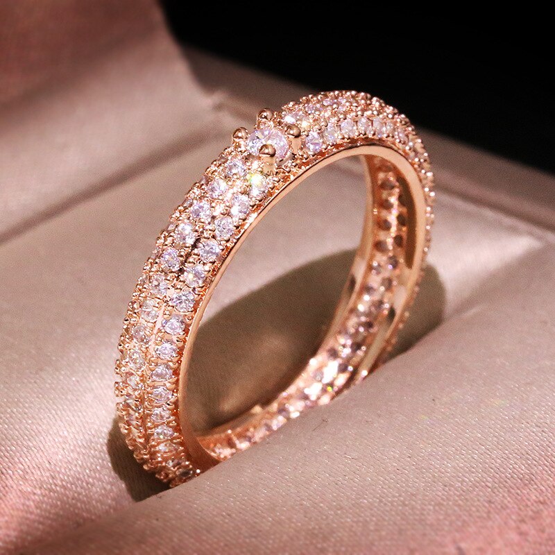 Shiny Echt 925 Stempel Ringe für Frauen Klassische AAA CZ Silber Hochzeit Ring mit Stempel Weibliche Schmuck Anel: rose gold / 8