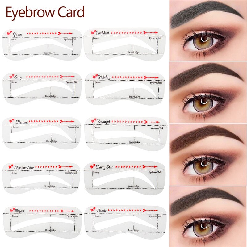 10Pcs/set Template Eyebrow Makeup Magic Eye Brow Class Drawing Guide Eyebrow Stencil Card Template Helper