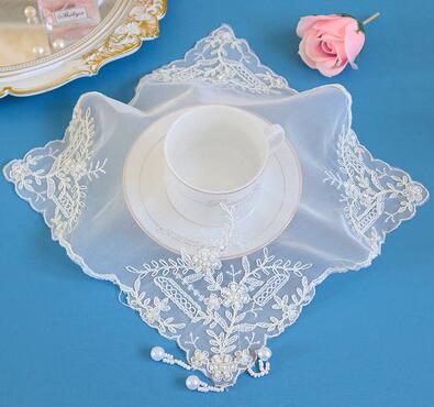 oben spitze perlen stickerei tabelle ort matt tuch Pad Tasse Untersetzer gericht tischset küche Tee deckchen Weihnachten hochzeit Zubehör: Weiß 1