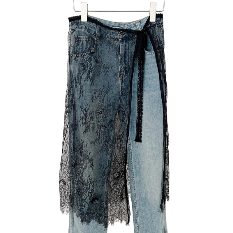 Vintage blomstermønster øjenvipper blonde lang nederdel hoftetørklæde til kvinder binde op æstetisk gennemsigtigt forklæde der dækker overnederdel  f3md: Sort