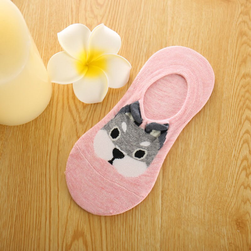 Urgot 5 Pairs Womens Socks Invisible Cute Three-dimensional Cartoon Dog Short Socks Silicone Anti-skid Female Cotton Socks Meias: A