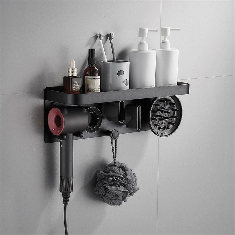 Hair Dryer Rack Black Stainless Steel Wall Mount Storage Rack Bathroom Waterproof Accessories Holder Organizer Home Decoration: DC64-4 Holder Black