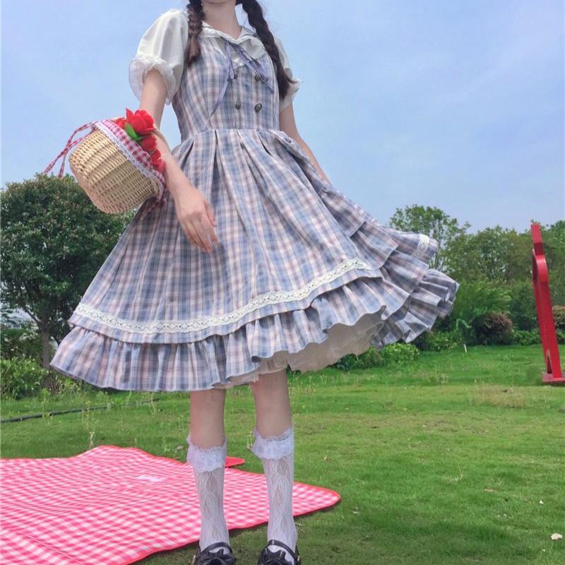Vestido a cuadros estilo Lolita clásico para niños de 12 a 14 años, uniforme de Escuela Japonesa, ropa JK, Disfraces para