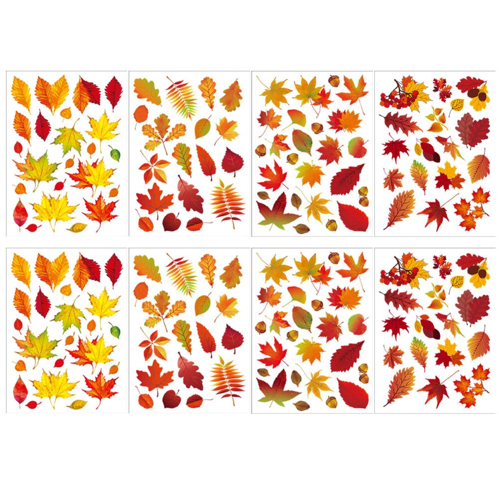 8 sheet fall Leaves Window Clings - Thanksgiving Maple Decorations Autumn Sticker Decals Party Decor Ornaments Fast: Default Title