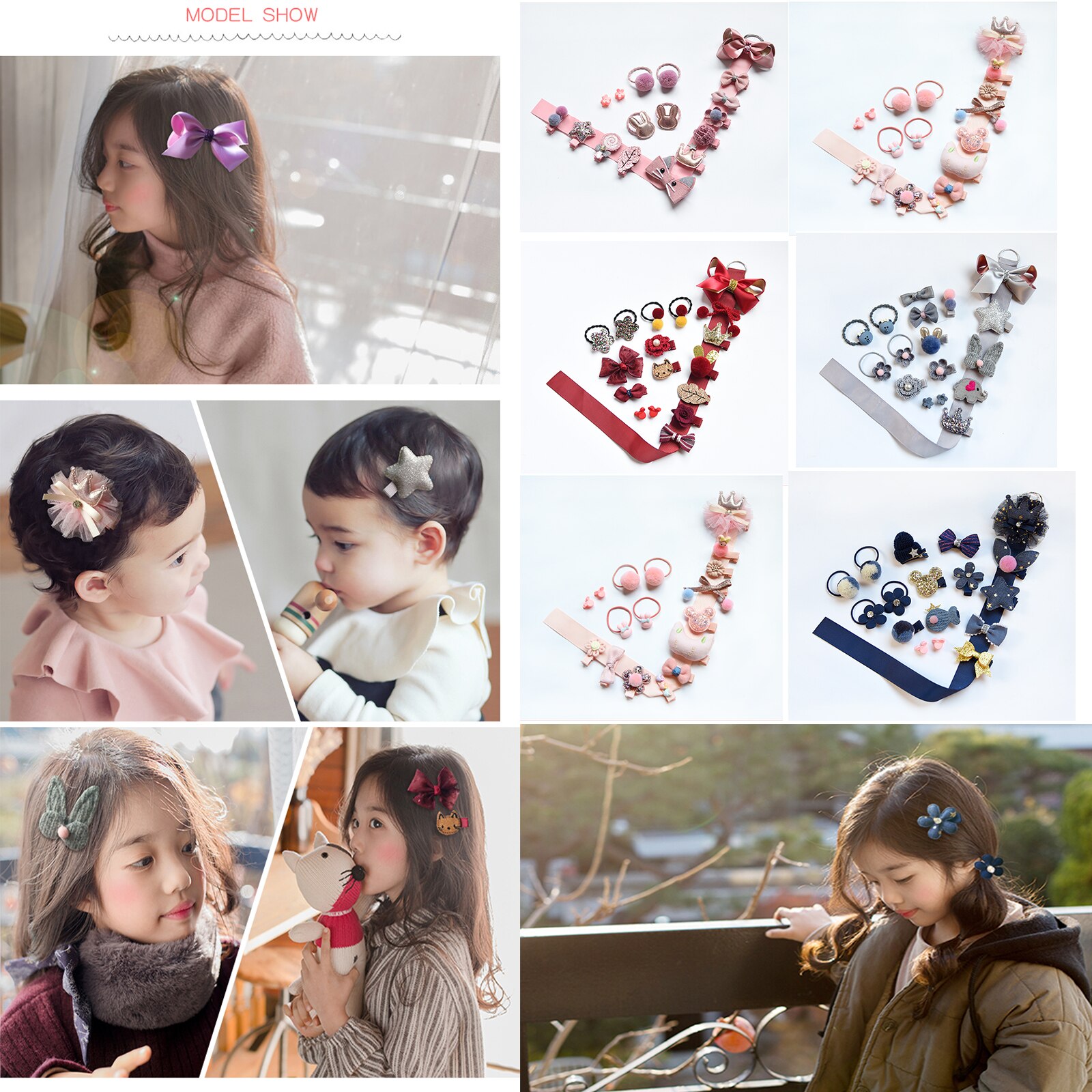 18/24 Stks/set Baby Haar Clips Haarband Bows Baby Girl Haaraccessoires Hoofdband Meisjes Chiffon Cartoon Haarspeldjes Elastische Haar band