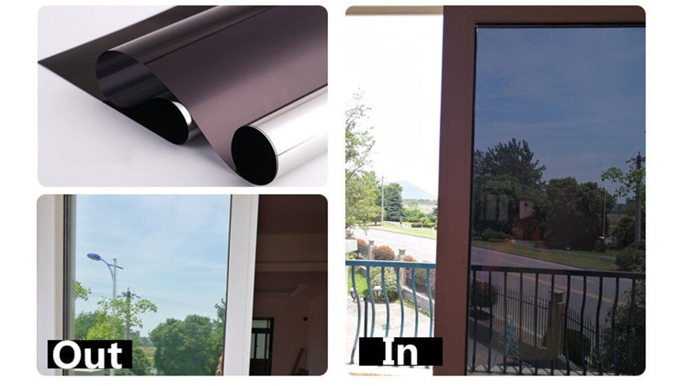 90x200cm Black&Silver Reflective Window Film Mirrored Effect One Way Privacy Anti UV Window Decorative Screen Vinyl