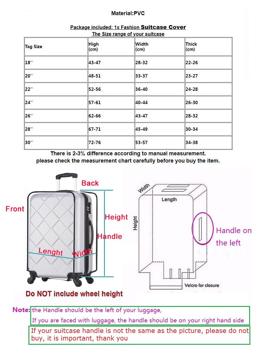 Luggage Cover Transparent PVC Trolley Suitcase Protective Cover Waterproof Travel Accessories Bag Size 18-30 inch CXL01