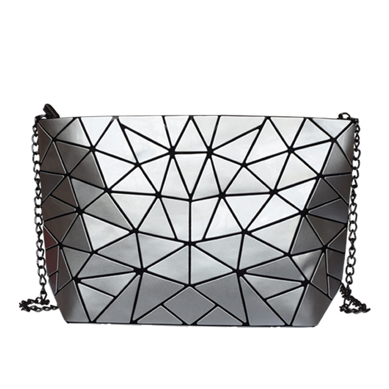 Geometrische Taschen Frauen Rucksäcke Mädchen Rucksäcke Folding Jugendliche Schüler Schule Taschen Rucksäcke Umhängetaschen: Chain silver