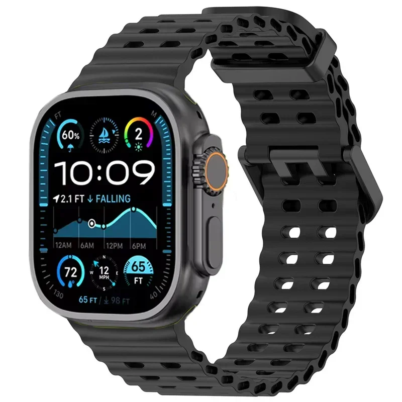 Bracelet en Silicone Souple pour Apple Watch Ultra 2/1, Confortable et Respirant, 49mm 10 46mm 9 8 7 45mm IWatch 6 5 4 SE 44mm: Black Yellow / 14mm