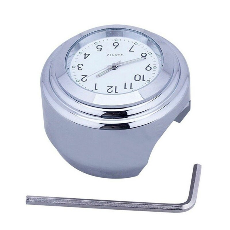 Universele 7/8 "Waterdicht Chrome Motorcycle Fietsstuur Mount Quartz Klok Horloge Aluminium Lichtgevende Klok Moto Meubi: WHITE