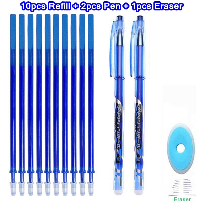 Erasable Pen Set 0.5mm Blue Black Color Ink Writing Gel Pens Washable handle for School Office Stationery Supplies: 13Pcs blue-M