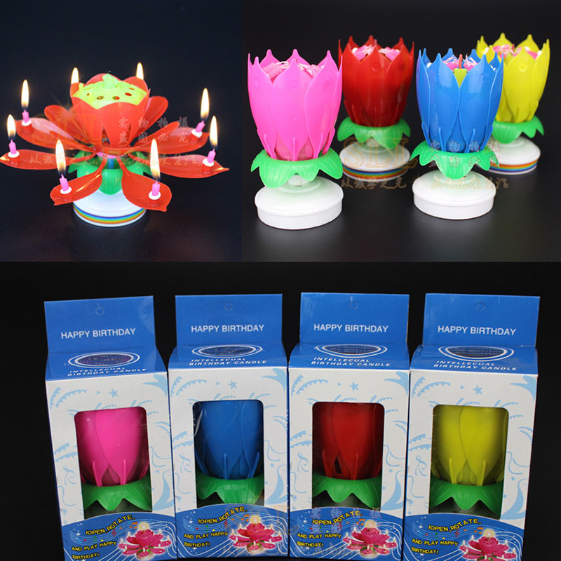 Birthday Cake Music Candles Lotus Flower Festival Decorative Music Wedding Party Decoration Cake Decorating Tool