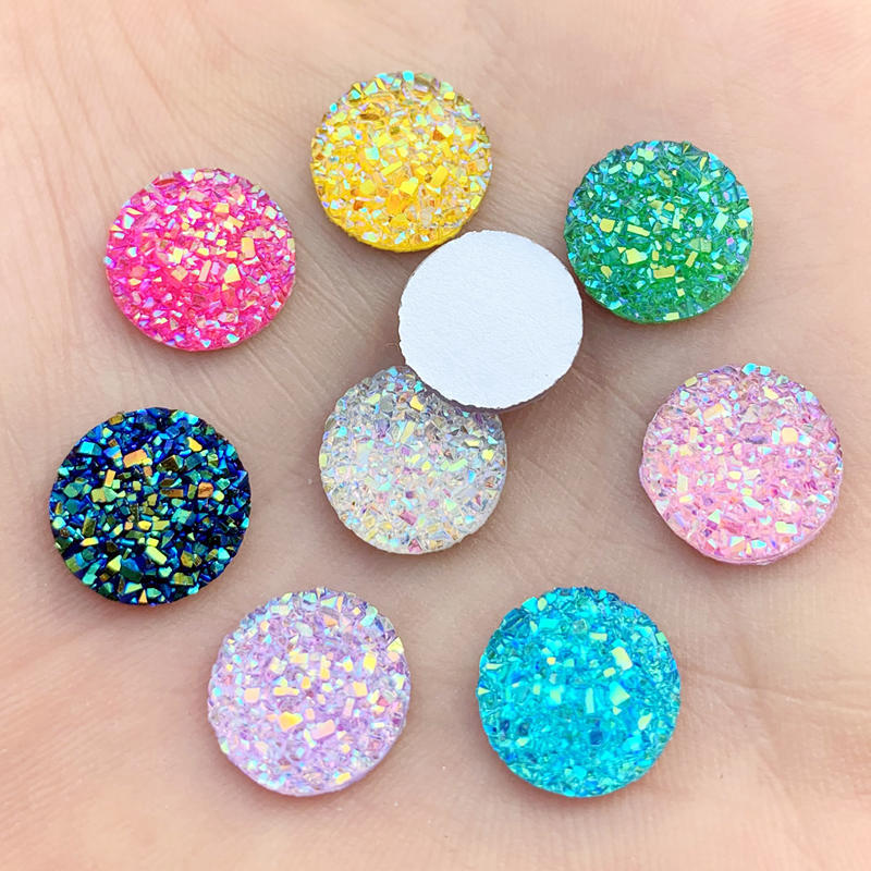 Cristal AB 12mm 80 pièces/lot de pierres précieuses en résine à dos plat, strass ronds à pois, pour décoration à faire soi-même