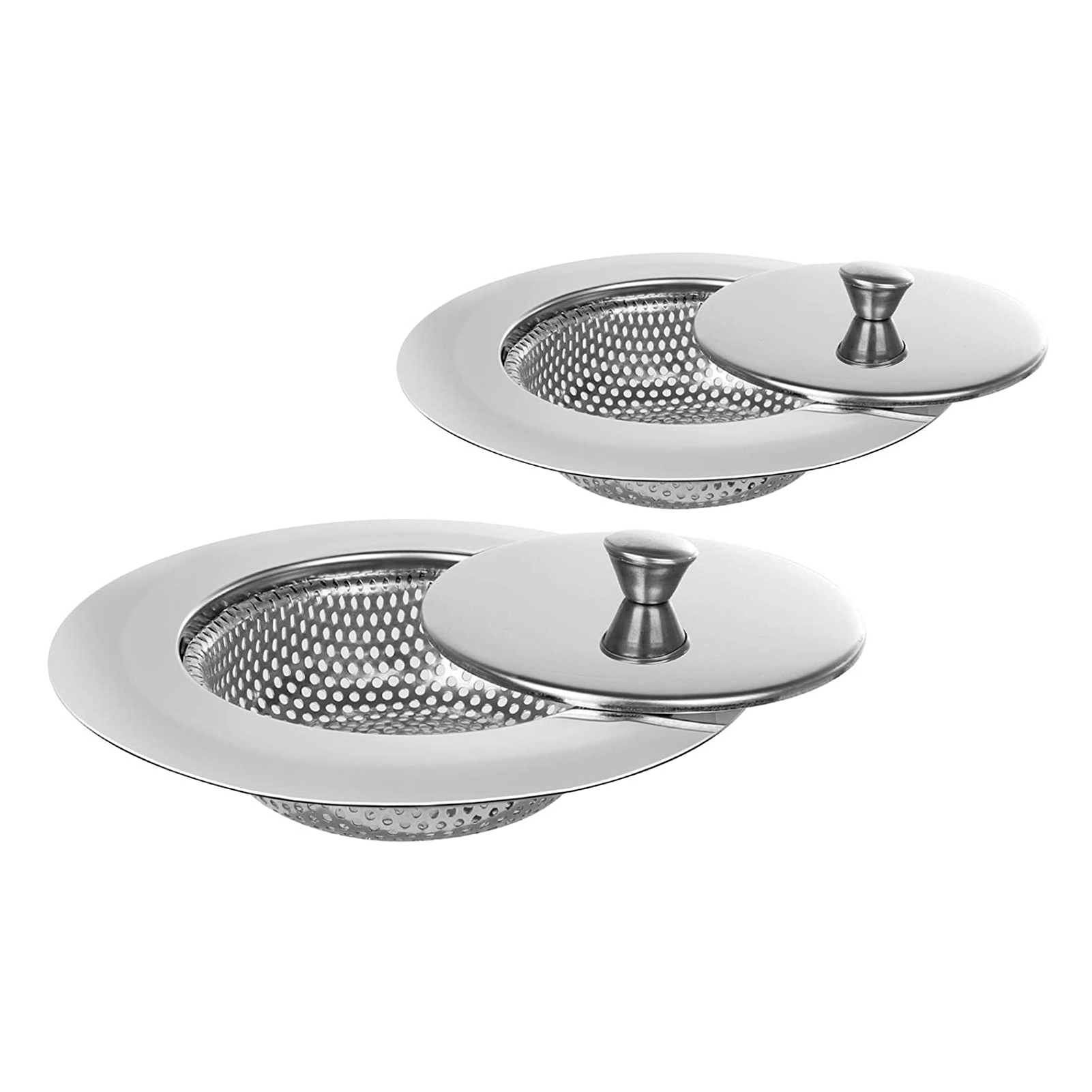 2Pcs Stainless Steel Kitchen Sink Strainer with Lid Anti-clogging Block Food Particles