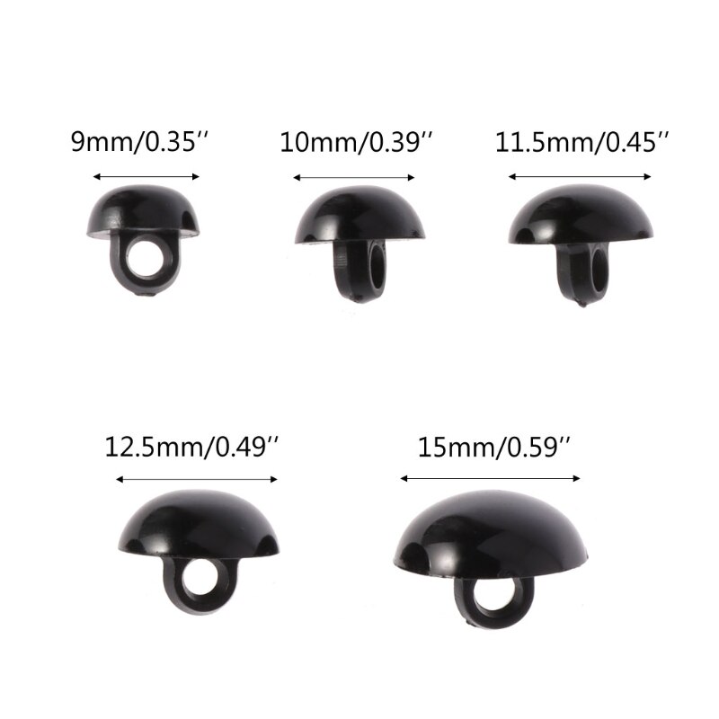 100x Black Shank Button DIY Sewing Eye Shirt Doll DIY Craft 9/10/11.5/12.5/15mm