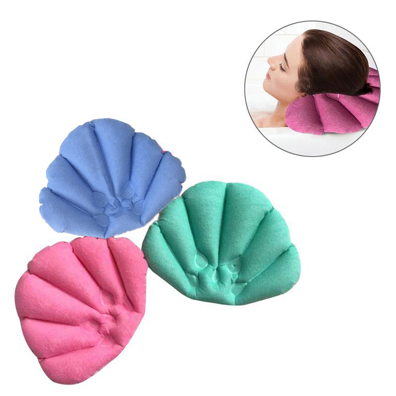 Home Bath Spa Neck PVC Inflatable Bath Pillows Suction Cups Shell Shaped Bathtub Pillow Random Color Bathroom Pillow Headrest