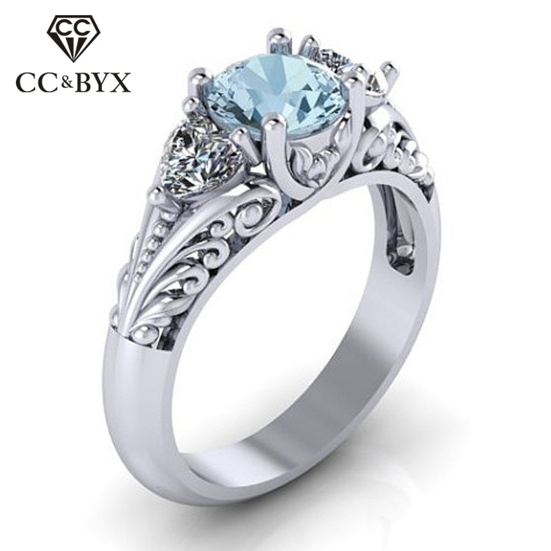 Cc Vintage Trouwringen Voor Vrouwen Blue Zirconia Ring Creatieve Liefhebbers Bridal Engagement Sieraden CC1351