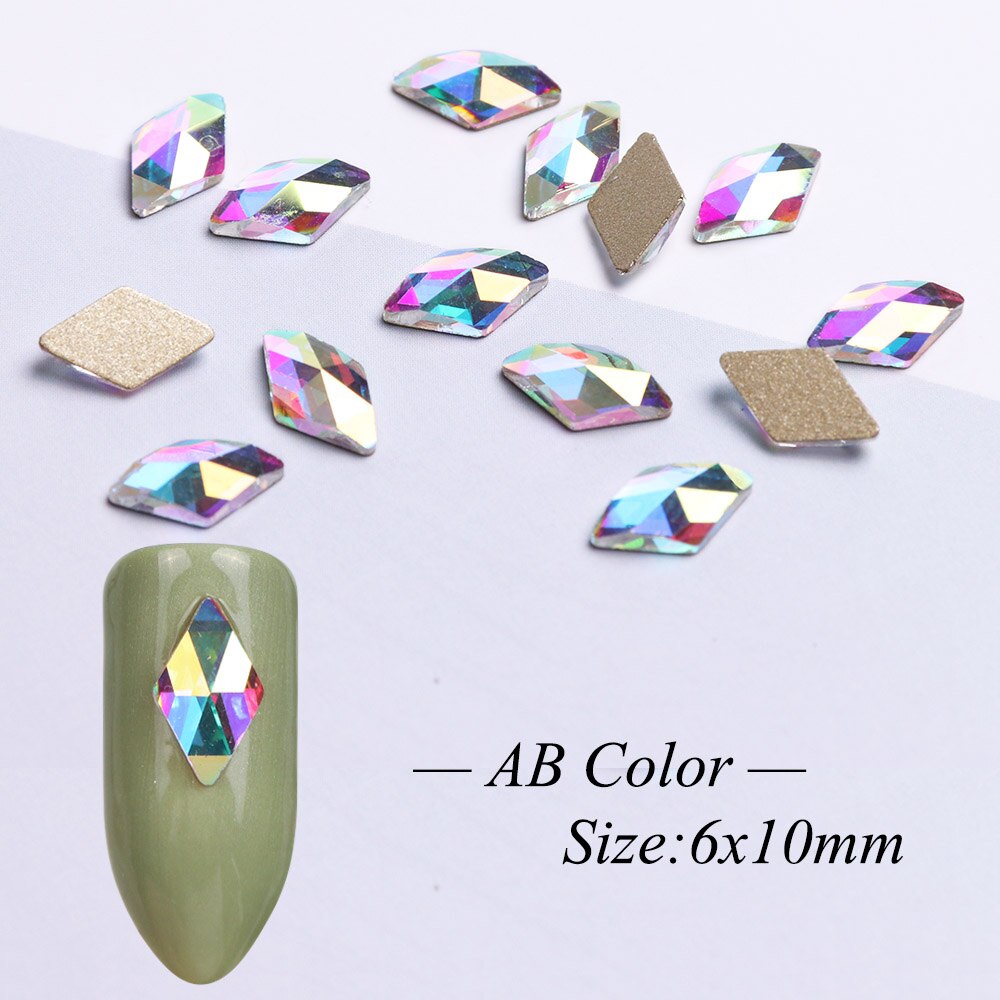 10 pièces losange ongles strass cristaux Flatback verre pierres manucure Nail Art décoration breloques gemme bijoux accessoires JI717: AB