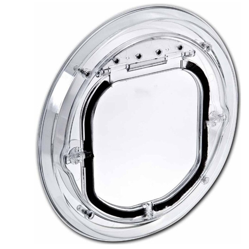 Transparent Pet Dog Door 4 Ways Round Household Cat Gate Lockable Security Pet Entrance Glass Window Puppy Hole Door Home Decor: Transparent / L