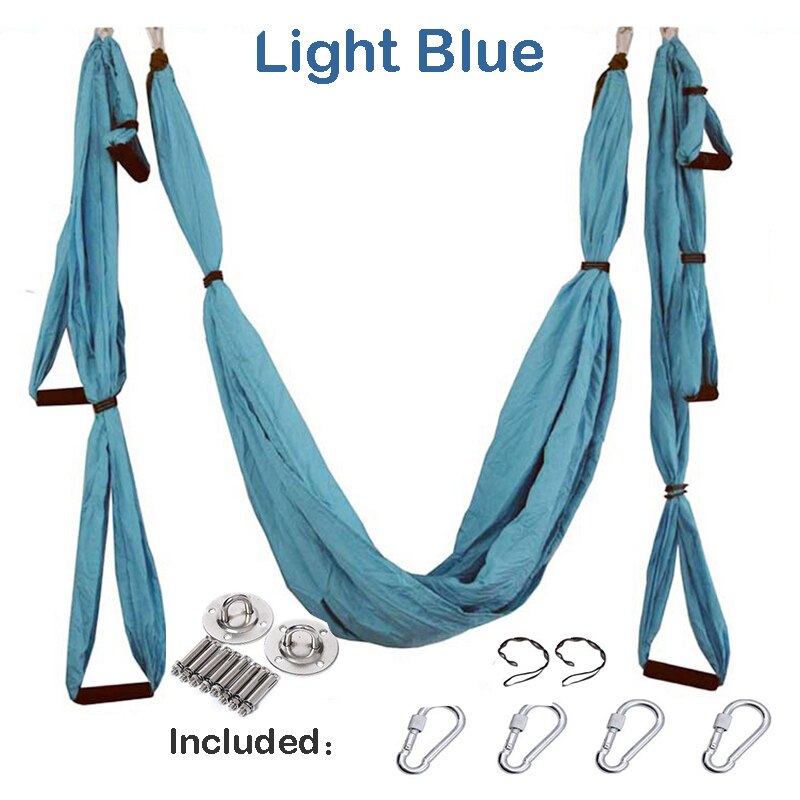 Yoga Hammock Gym Strength Inversion Anti-Gravity Aerial Traction Swing Yoga Belt Set: Light blue