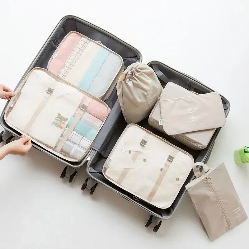Ensemble de 7 pièces de sacs de voyage, organisateur de vêtements, bagages, organisateur de voyage, couverture, chaussures, sac, valise, pochette, Cubes d'emballage: green