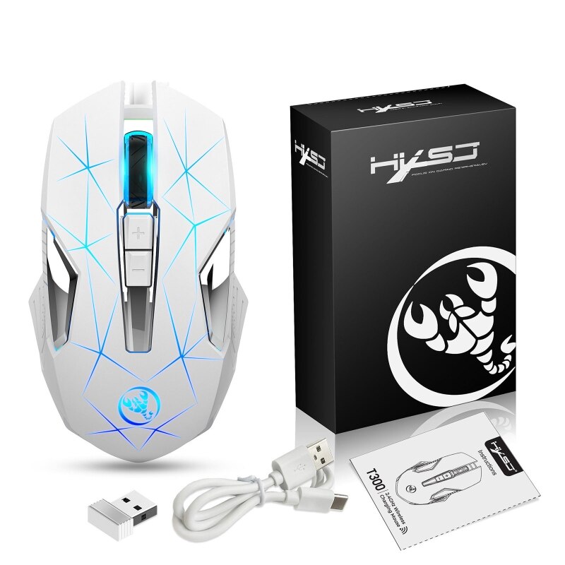 Tragbare, kabellose, wiederaufladbare maus, ergonomische gaming-maus mit 2400 dpi für laptop, notebook, pc, computer und tablet: Weiß