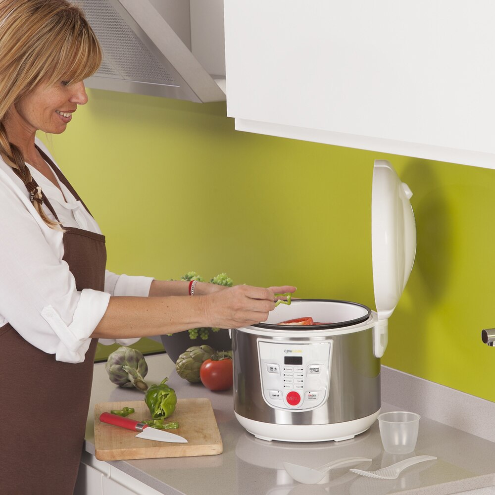 NEWCOOK Robot de Cocina Multifunción, Capacidad 5 Litros,8 Menús Preconfigurados. Incluye Cubeta Antiadherente. Blanco