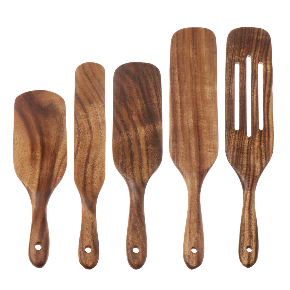Wooden Spurtles Set Slotted spatula Ladle colander for Stirring Mixing Serving Natural Teak Kitchen Cooking Utensil