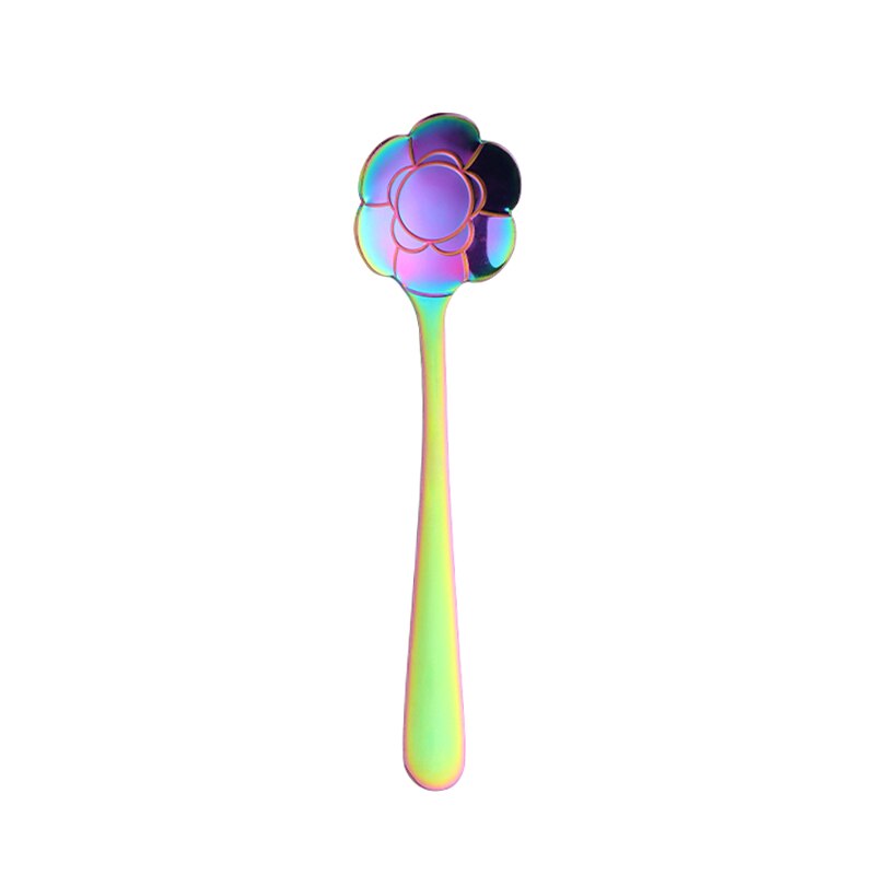 Cuillère à mélanger dorée en acier inoxydable, 2 pièces, de fleurs, petite cuillère à café, thé, sucre fantaisie Dessert cuillère à café Bar café vaisselle: 2rainbow
