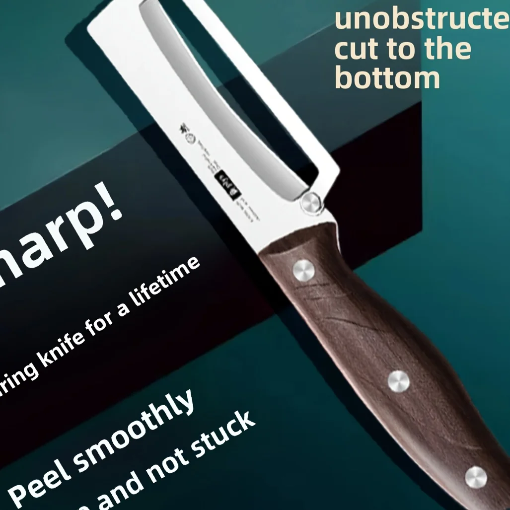 Éplucheur en acier inoxydable avec manche en bois pour éplucher et trancher des fruits et légumes | Fonctionnement durable et fluide