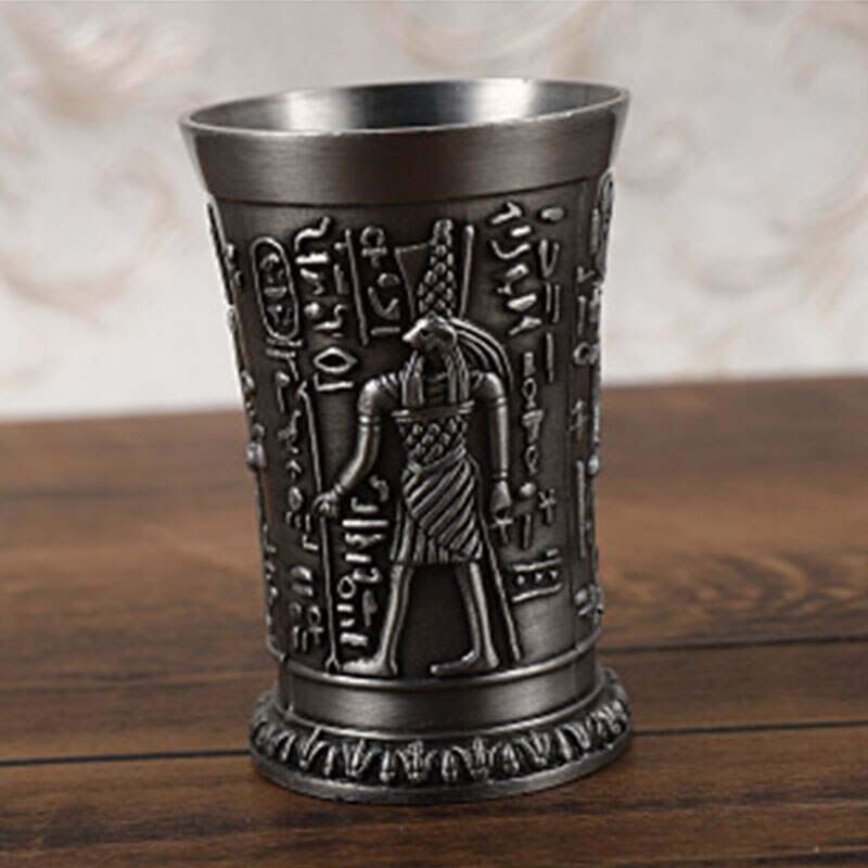 Gammeldags egypten myte kort glas kop retro bronze 3d prægning udskæring metal kop spiritus lille bæger cocktail vin glas