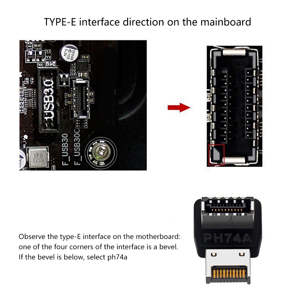 Computer Motherboard Type-E USB 3.1 Type-E Interface 90 Degree Steering Elbow Front Type-C Installed Adapter(PH74B)