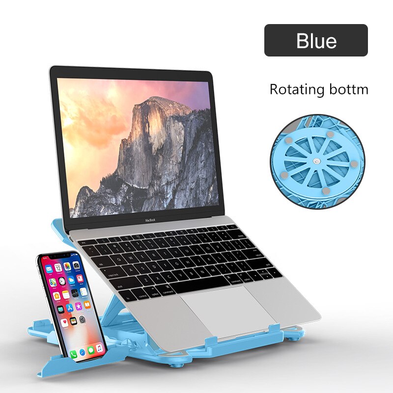 Laptop Stand Rotatable Adjustable notebook mobile phone holder monitor base portable accessories: Blue Rotating