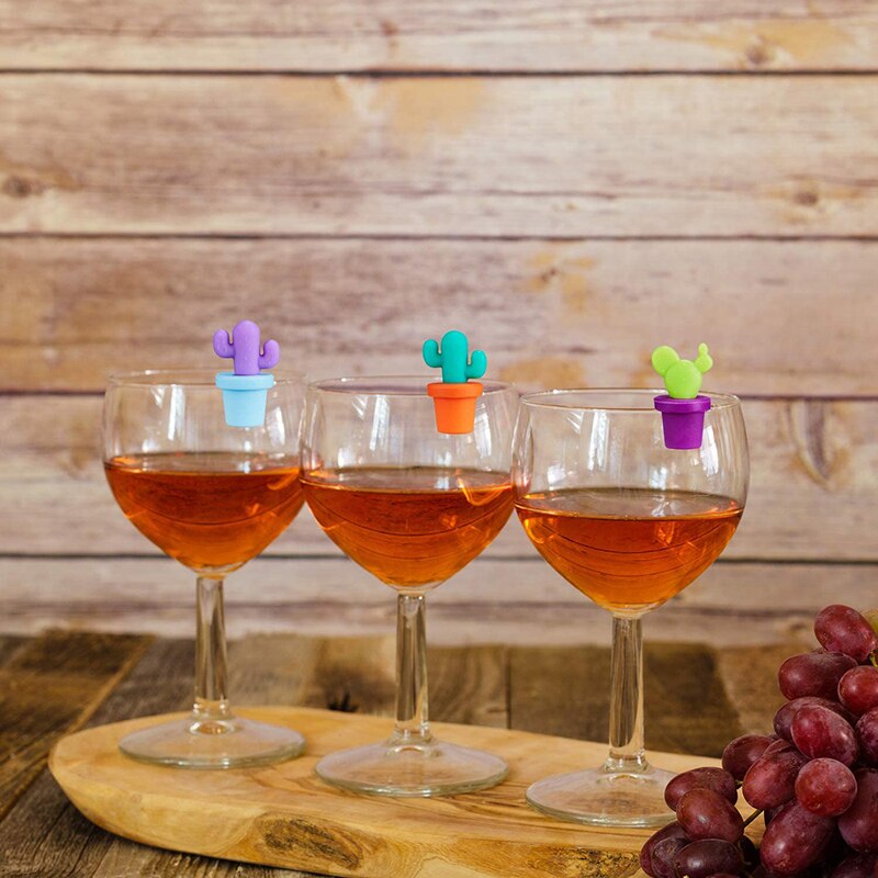 Siliconen Cactus Ananas Wijn Glazen Stop En Wijn Glas Markers Set Drank Fles Bedels Voor Wedding Party