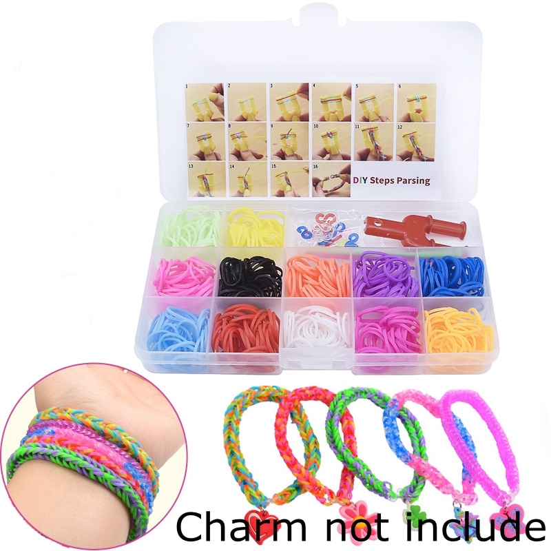 600pcs Boxed Loom Bands Make Woven Bracelets Girl Elastic Hair Rubber Bands DIY Bracelets Children Toy Braided Artcraft