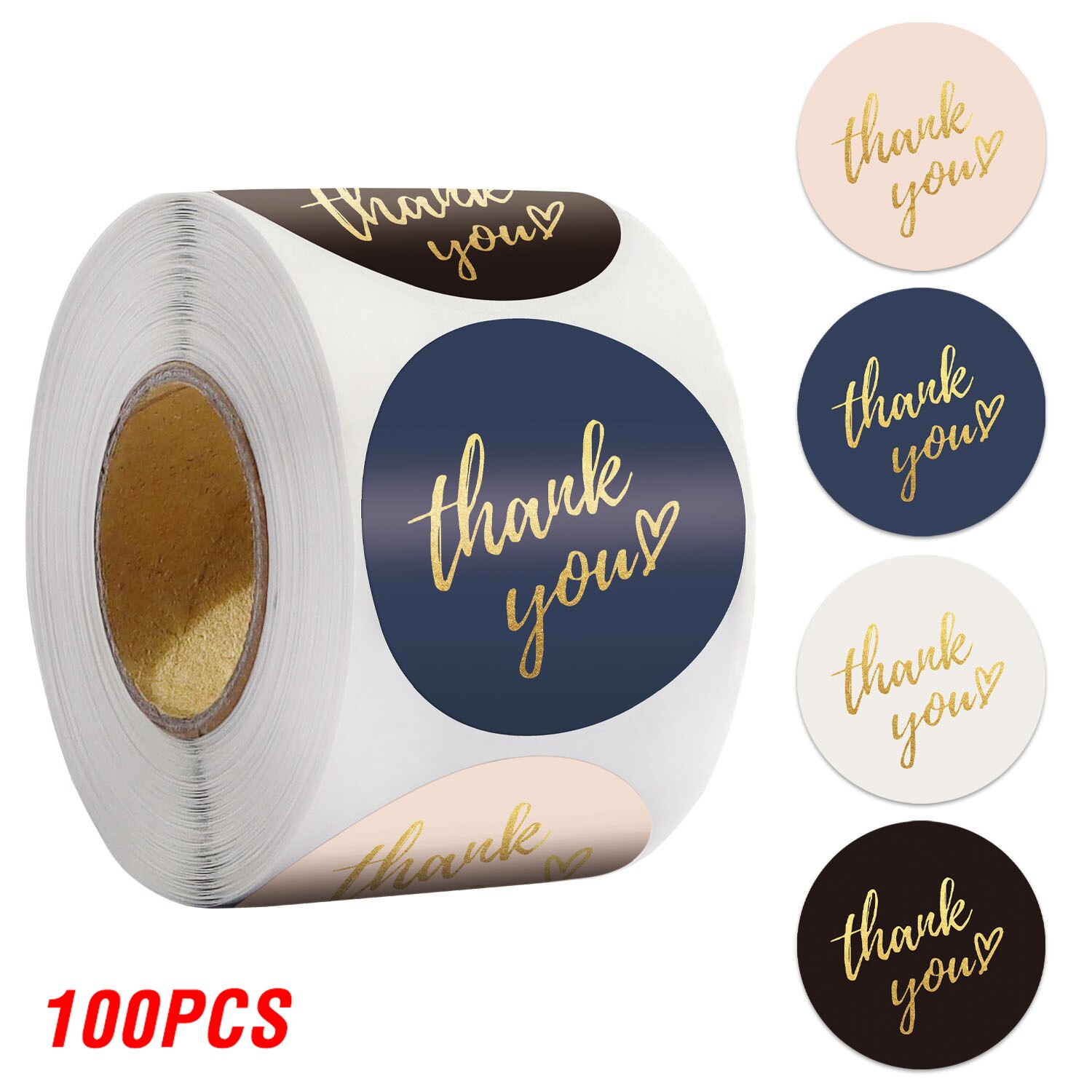 100-500 Uds. Pegatinas 'Gracias' de lámina de oro rosa para pequeñas empresas, sello de , etiquetas de , decoración de sobres: Verde militar