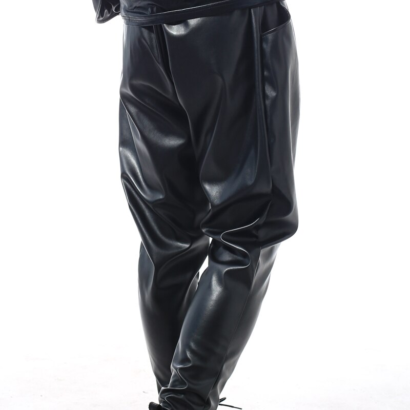 Big yards men's pants A male singer DJ club costumes Black skinny elastic leather pants The singer's clo